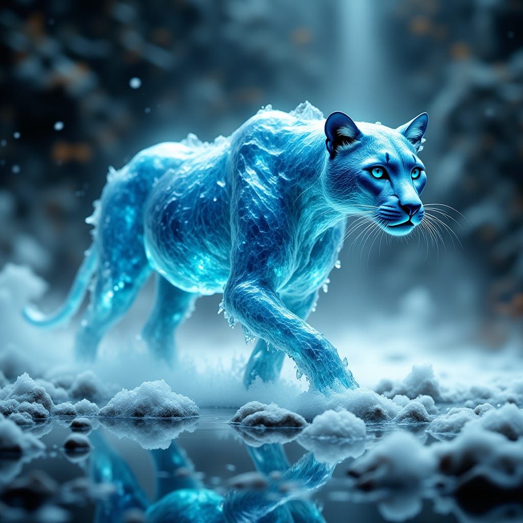 Ice Panther With Blue Veins in Ethereal Mist