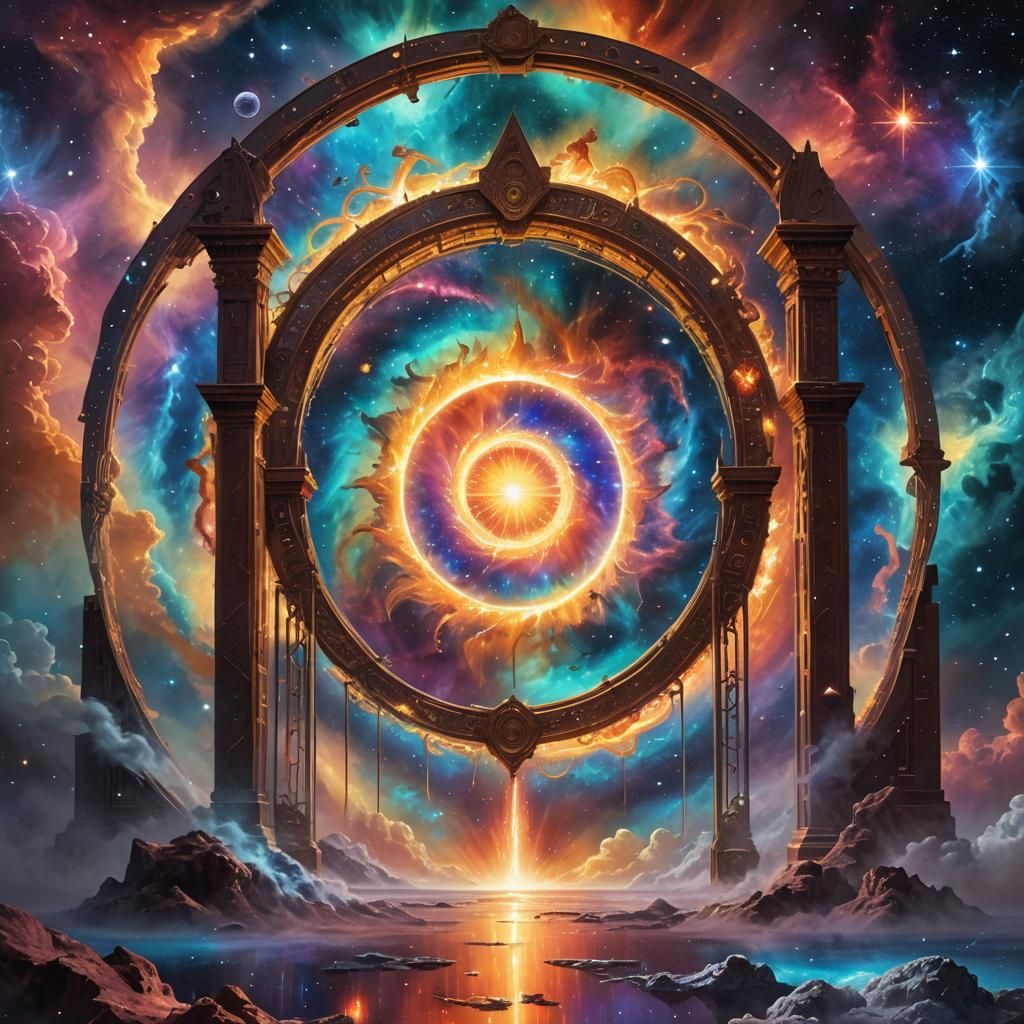 Ethereal Stargate in Vibrant Cosmic Nebula