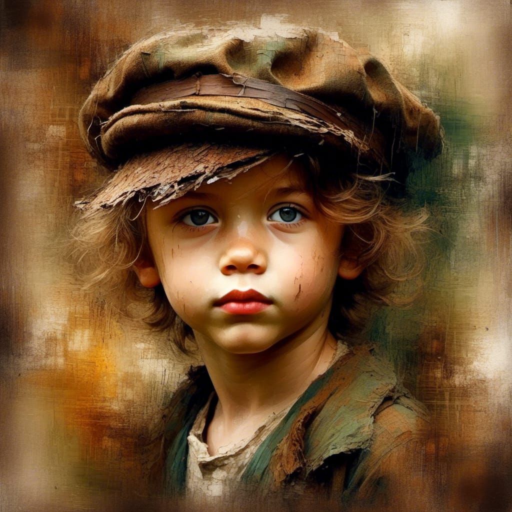 sunny day, little boy baker boy cap, textured clothing, spla...