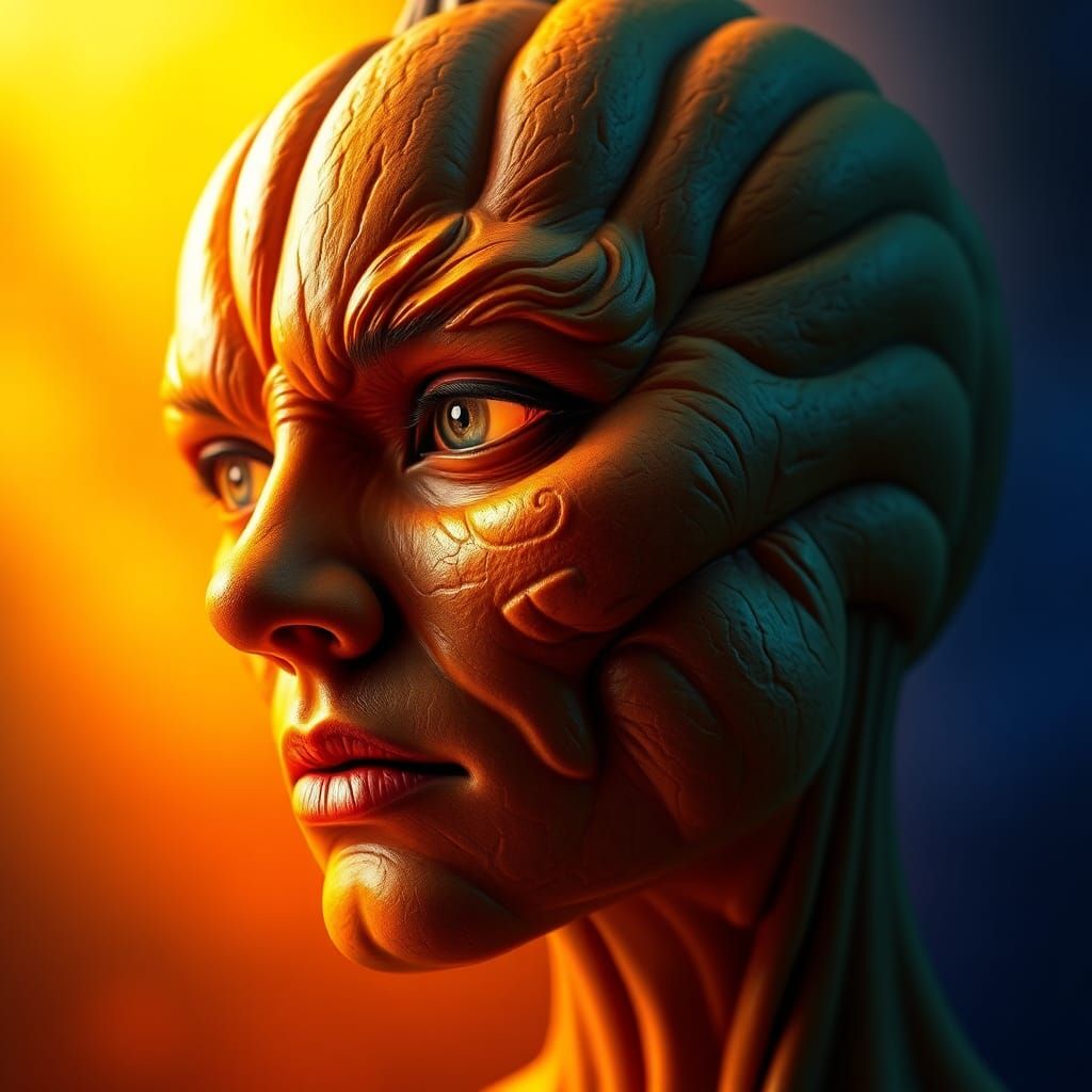 Hyperrealistic Pumpkin Woman Portrait in High-Fantasy Style