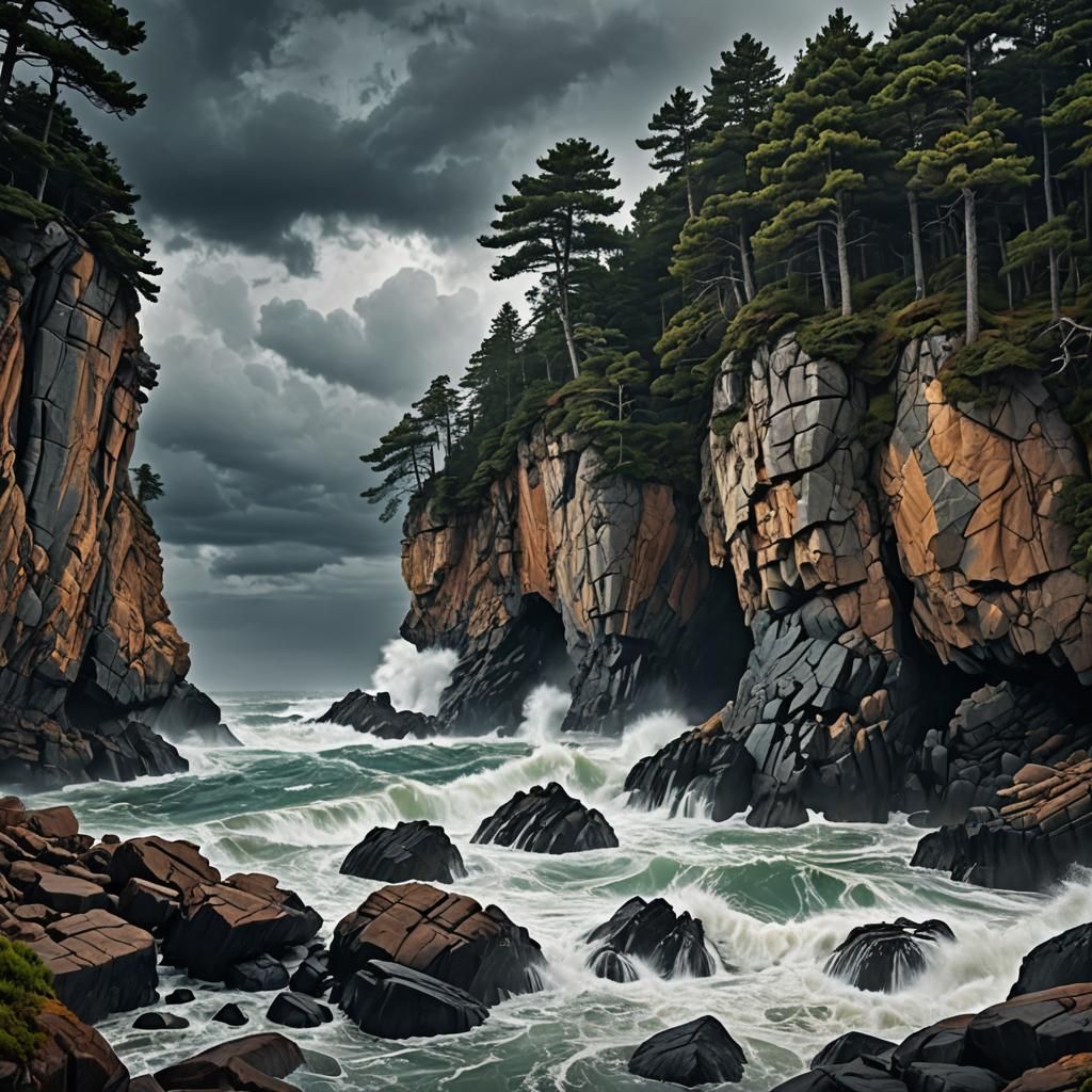 Stormy Coastal Cliffs: A Dramatic Matte Painting