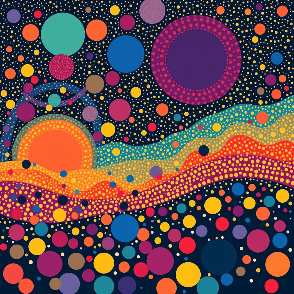 Colorful Layered Dots in Abstract Composition