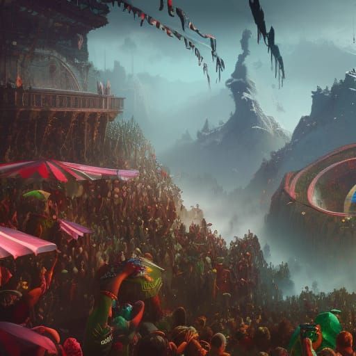 Bush Hopping Crowd Surfers in Detailed Matte Painting