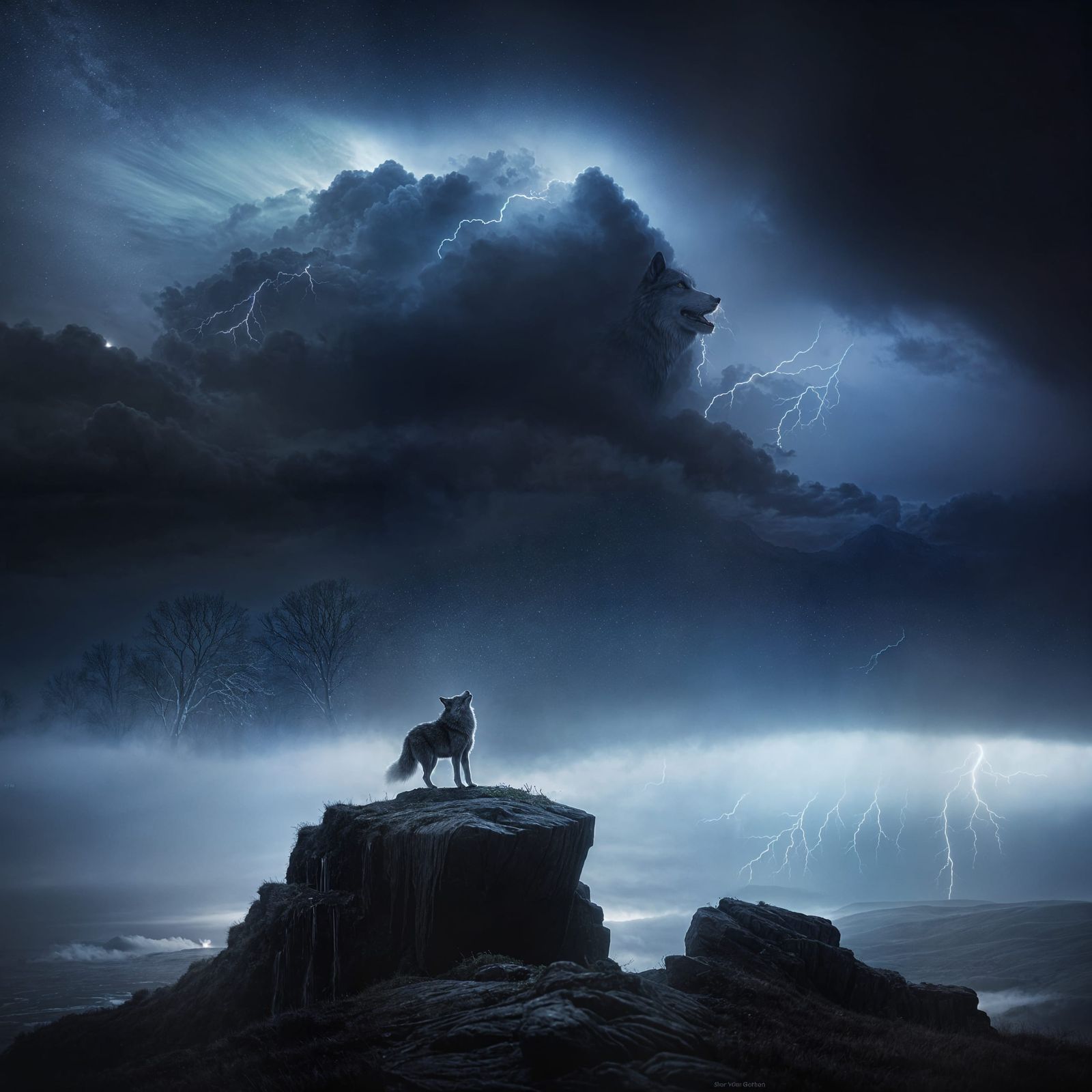 Wolf Howling During Lightning Storm
