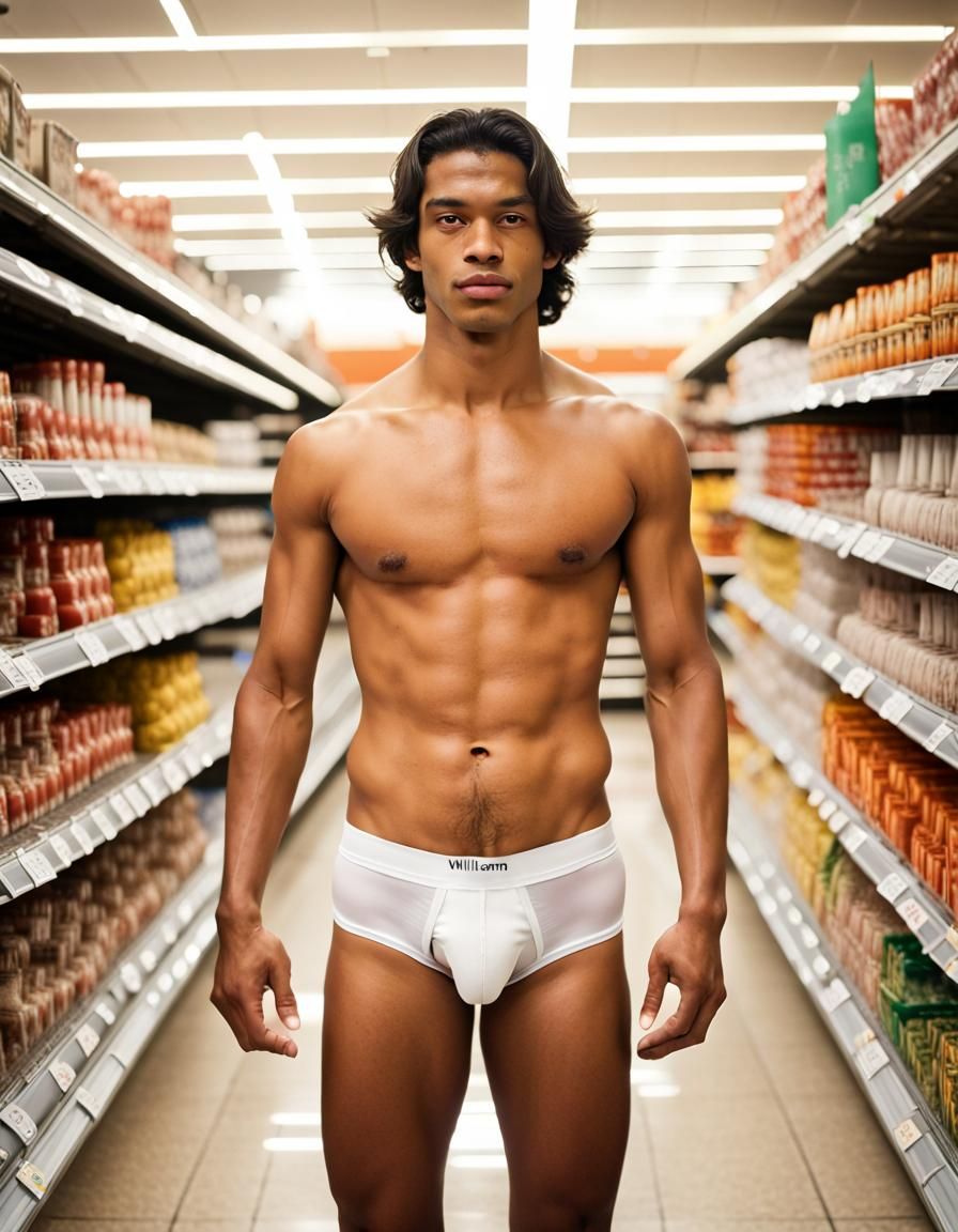 Shirtless Man in Supermarket, Eggleston Style