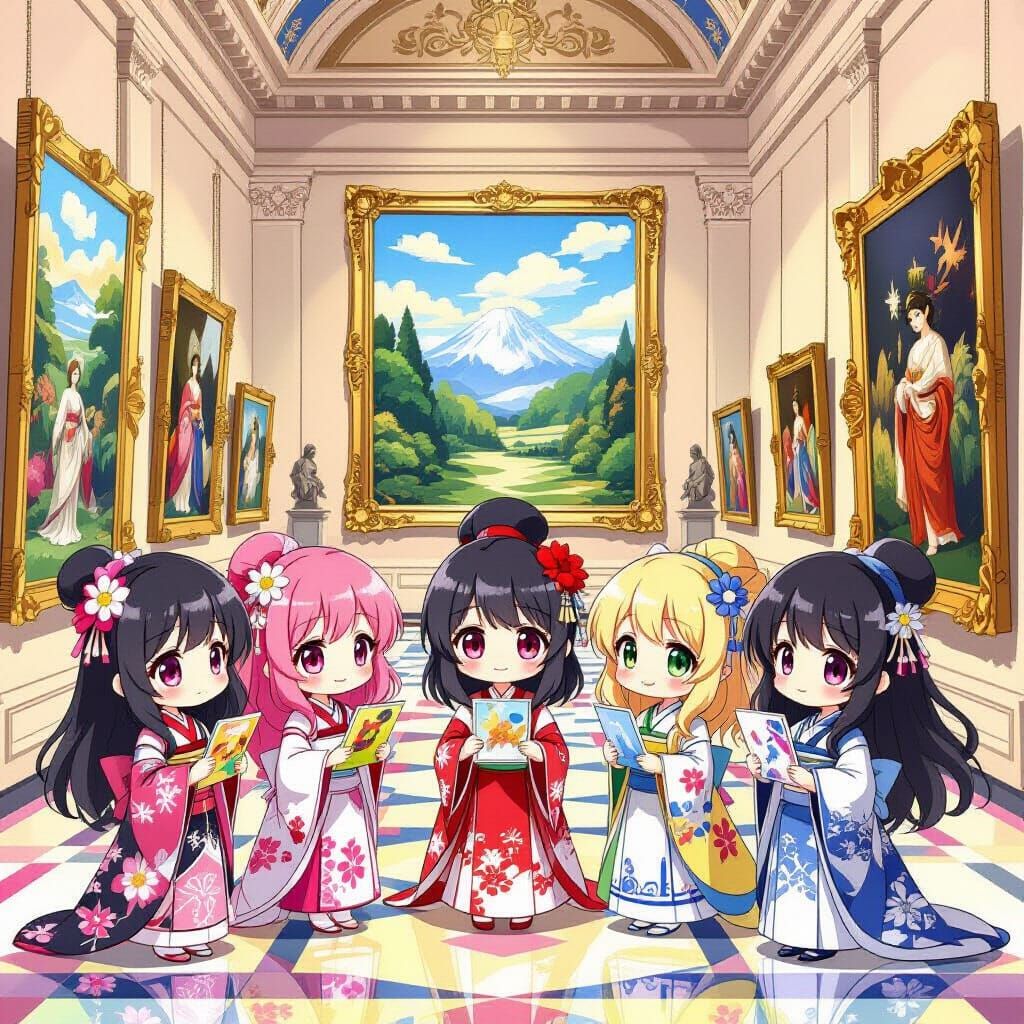 Chibi Girls as Artists in Art Gallery