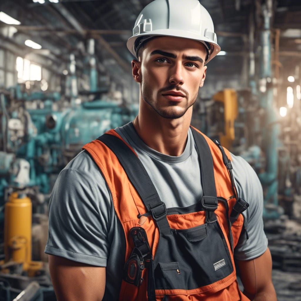 Handsome Lad Portrait in 90s Style Work Gear