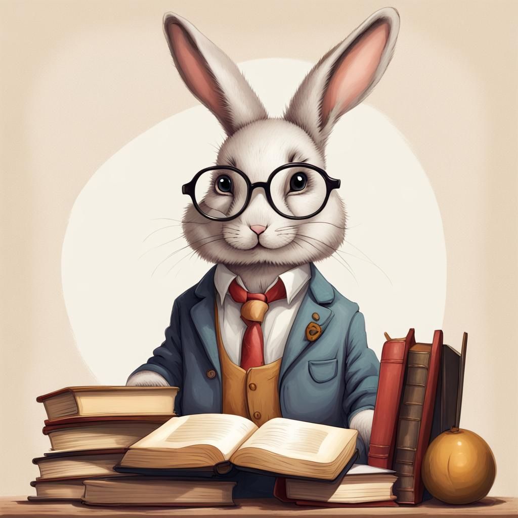 Anthropomorphic Bunny Librarian