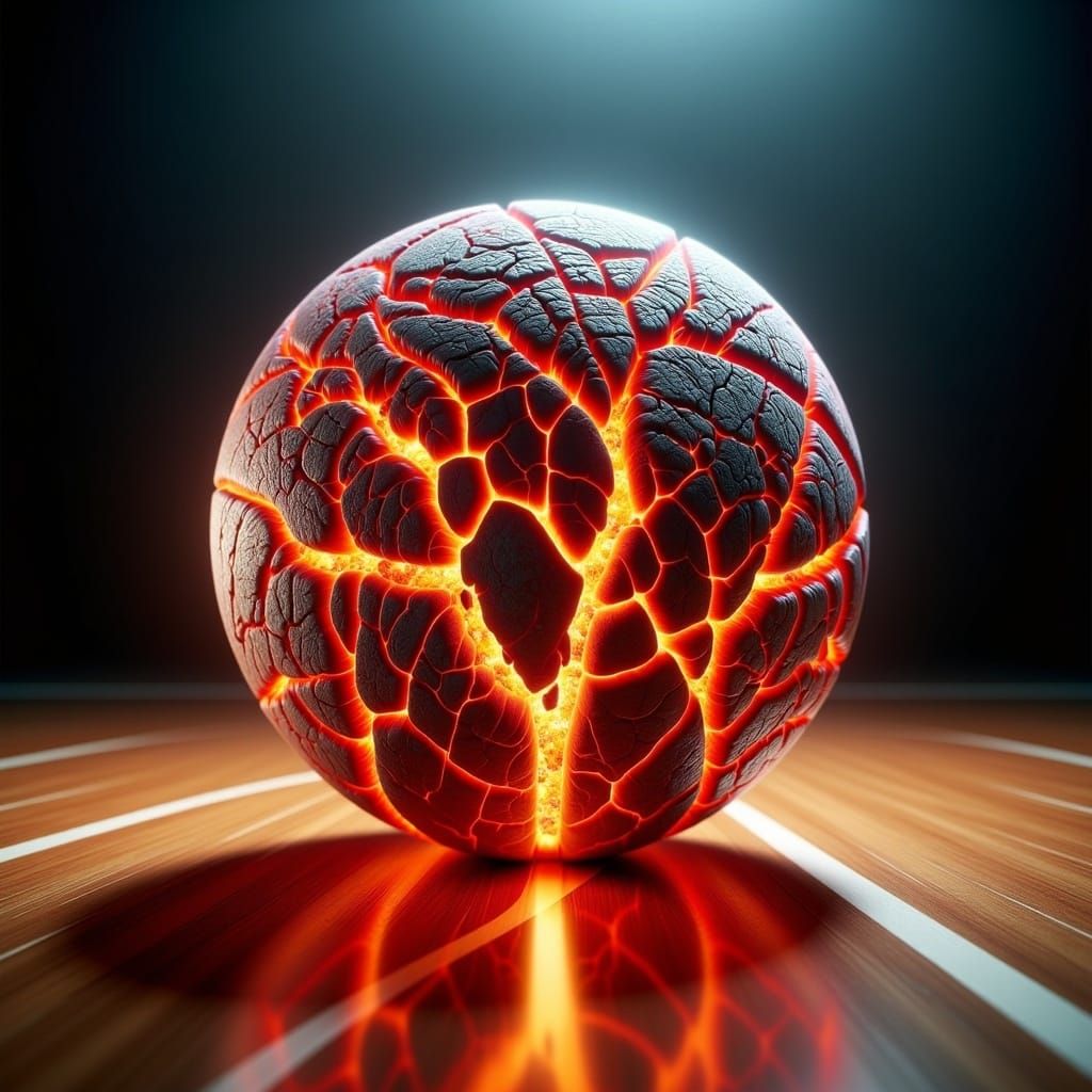 Magma Basketball on Court Under Spotlight