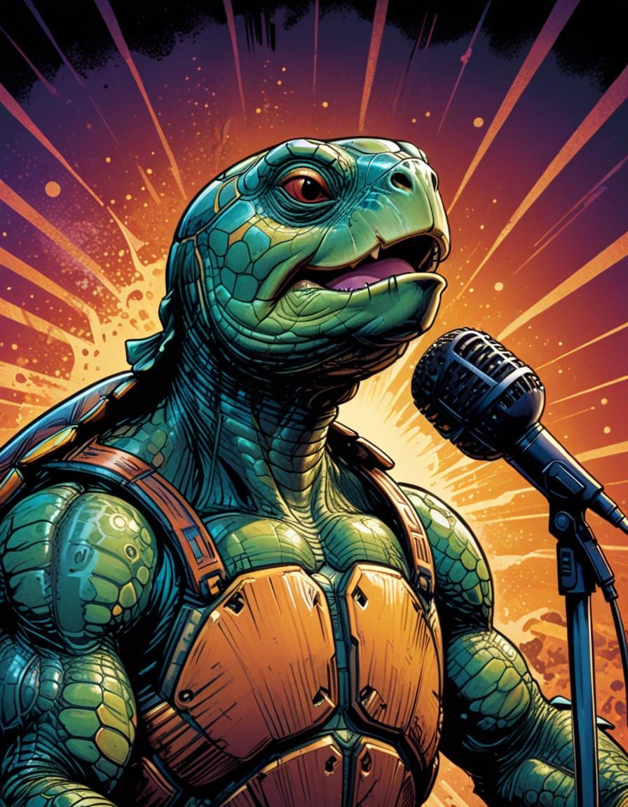 Turtle Singer in Comic Book Style