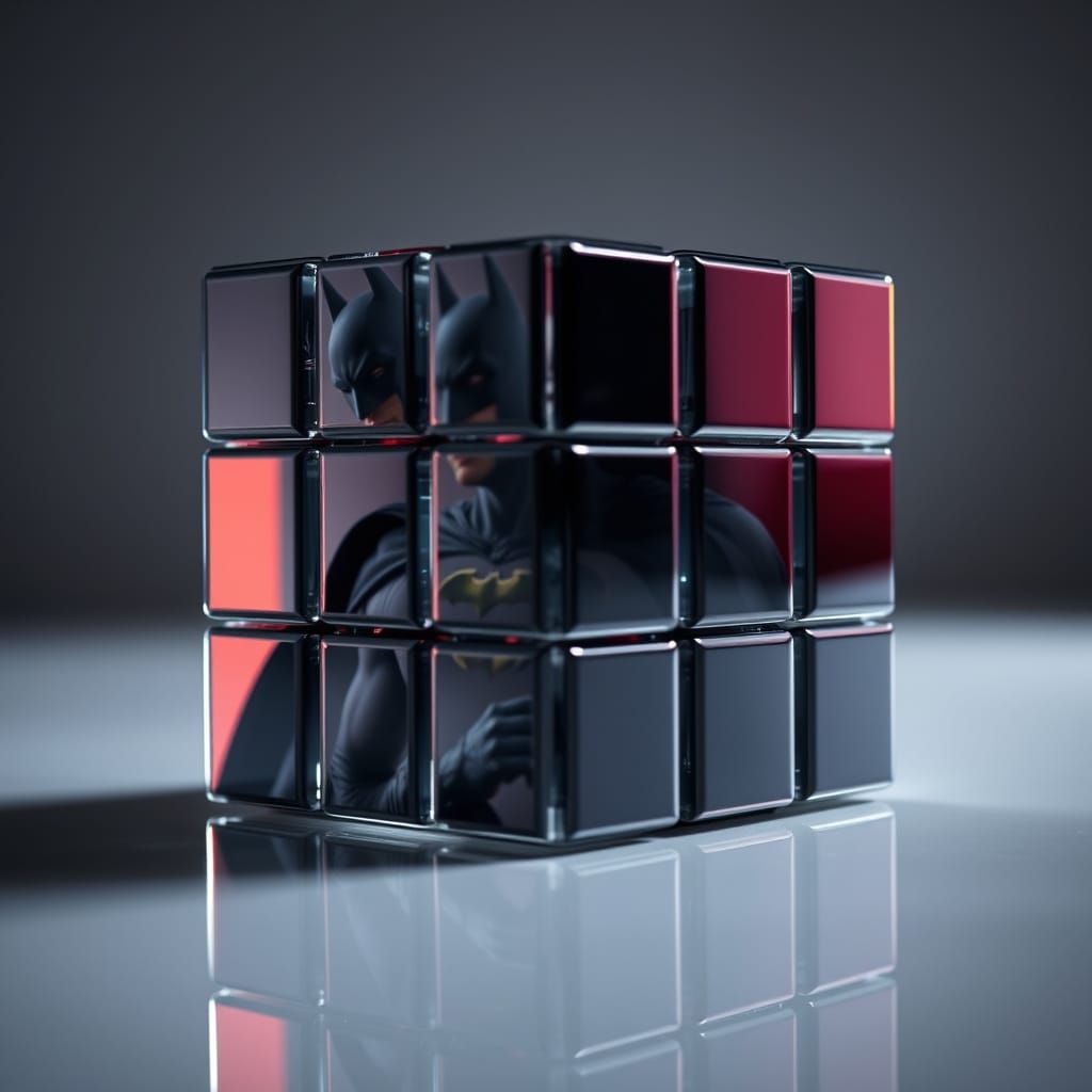 Batman Double Exposure in a Glass Rubik's Cube