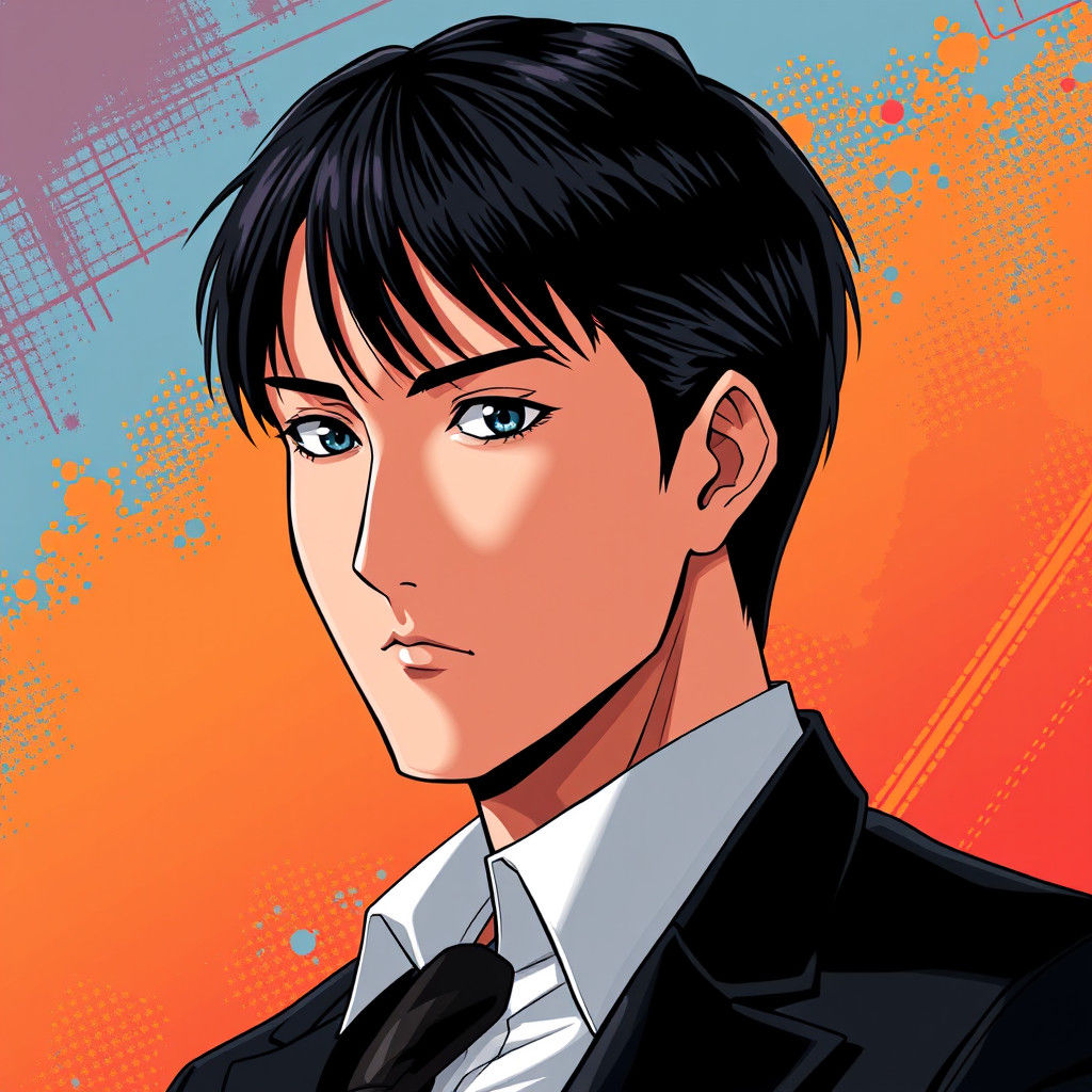 Handsome Anime Man in Black Suit, Studio Trigger Style
