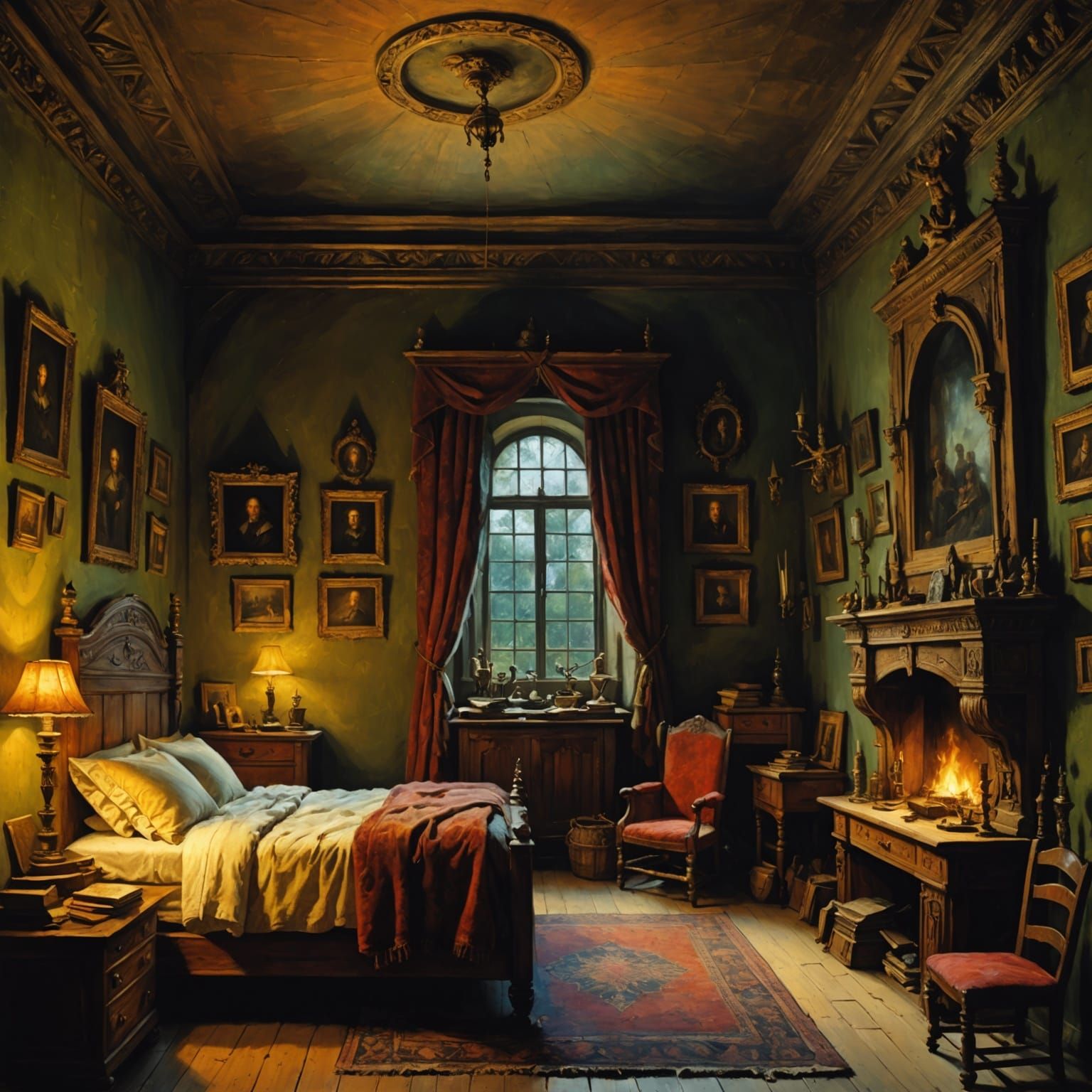 A Young Wizard's Chamber in an Oil Painting Masterpiece