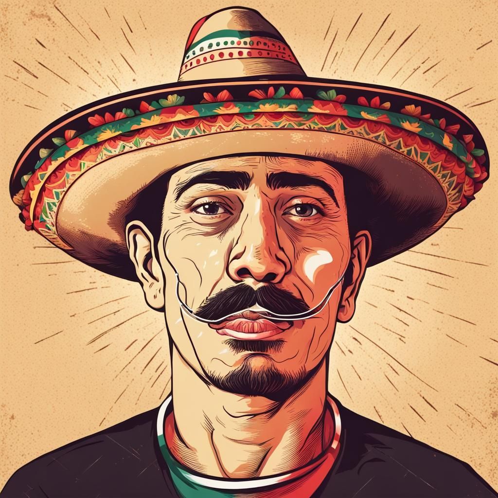 Mexican Man in Sombrero Hat Made of Tacos