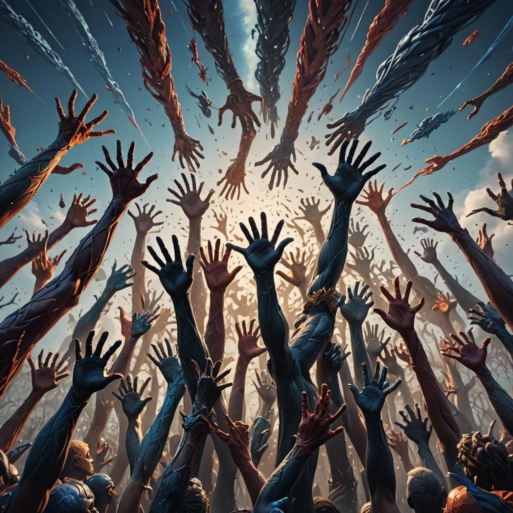 Fantastical Arms Reach Sky: Detailed Matte Painting