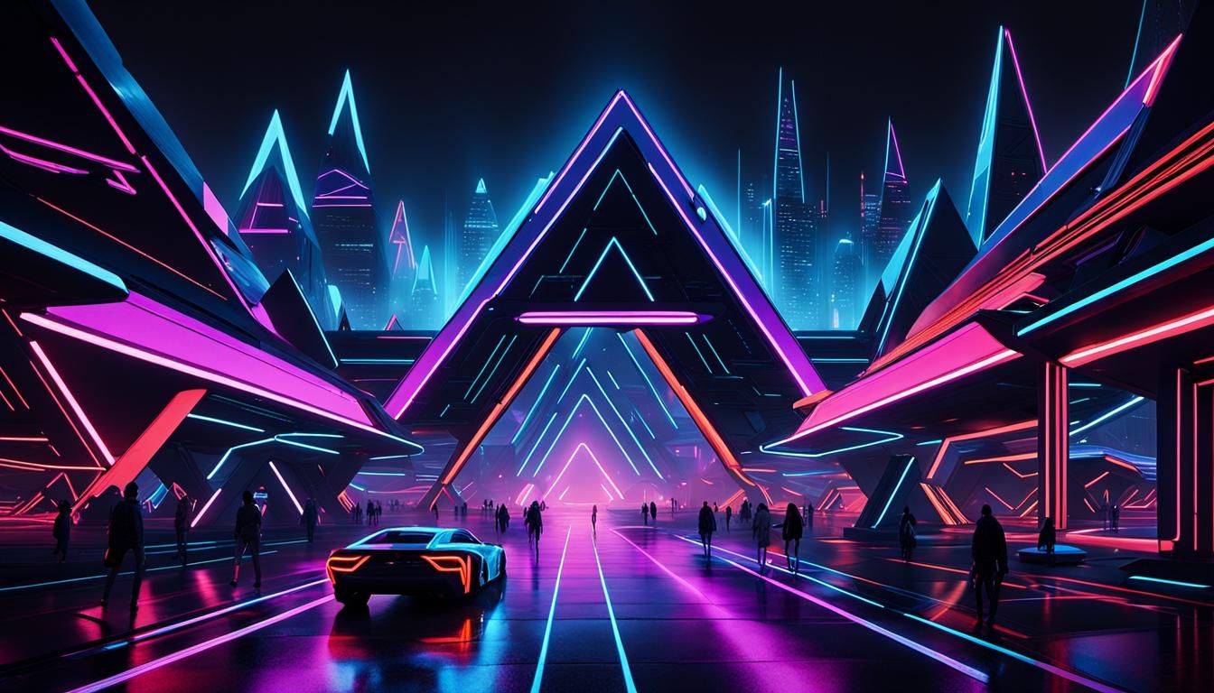 Ethereal Neon Triangles Suspended in Darkness