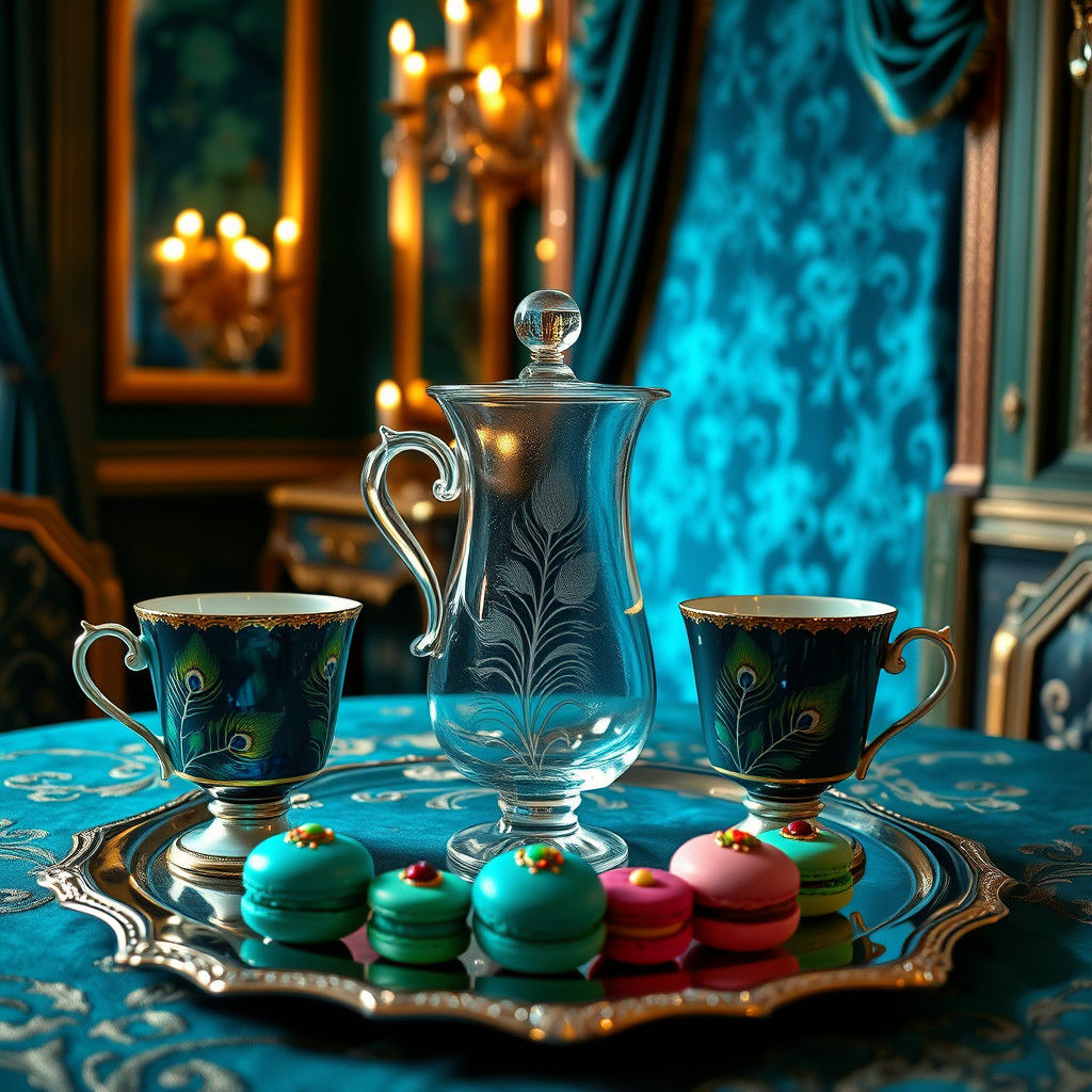 Peacock-Colored Tea Room in Emerald and Sapphire Hues