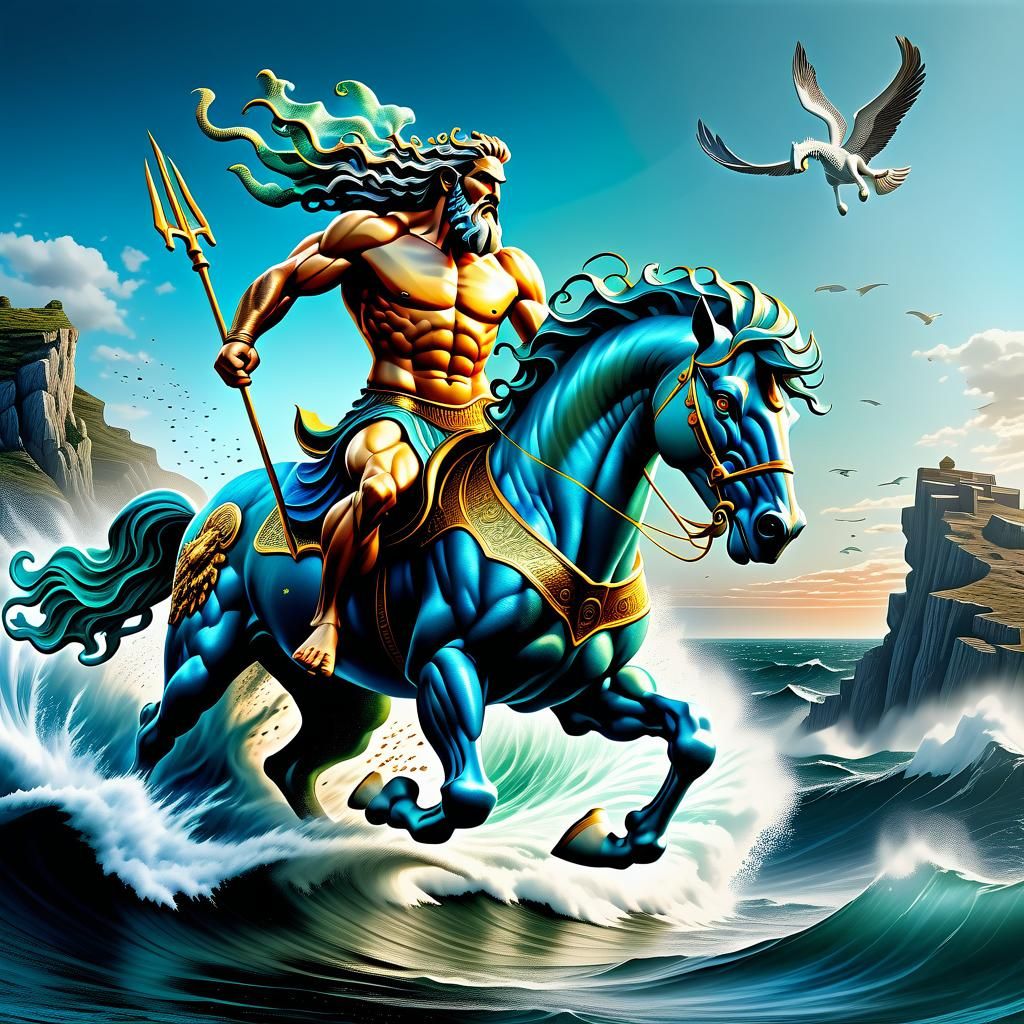 Poseidon vs Pegasus: Hyperrealistic Ocean Battle