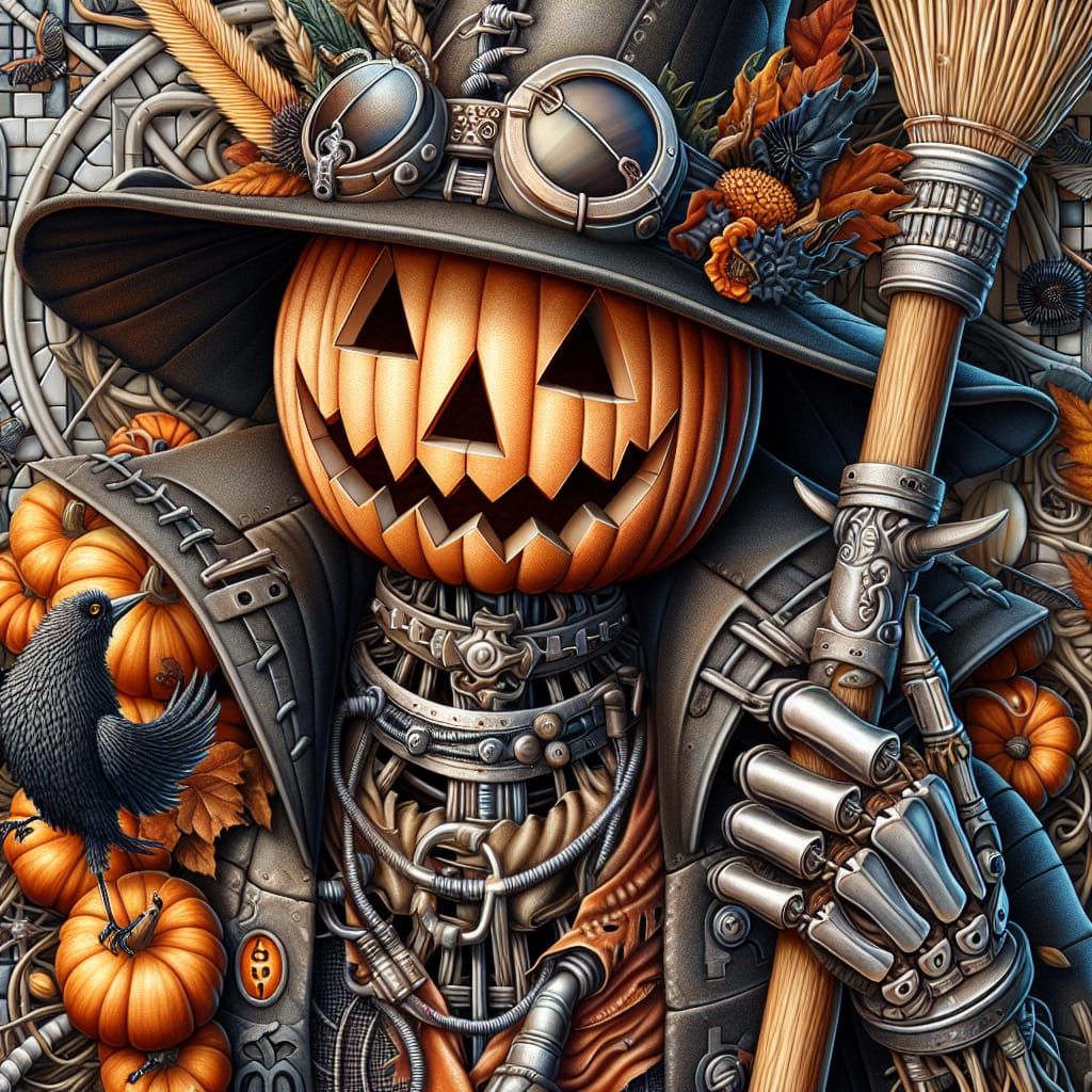 Halloween Scarecrow in Dieselpunk Outfit, 3D Render