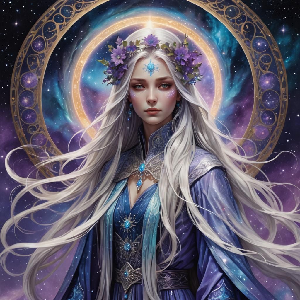 Celestial Nienna in Aurora Borealis and Stardust