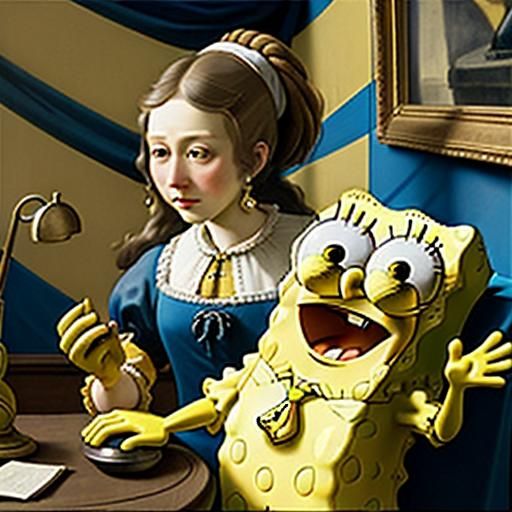 SpongeBob  Johannes Vermeer style,"