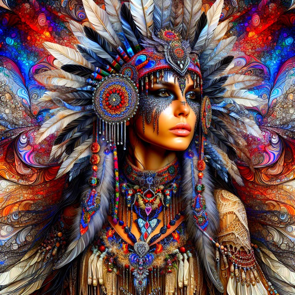 An Unami Princess wearing traditional wedding garments and a...