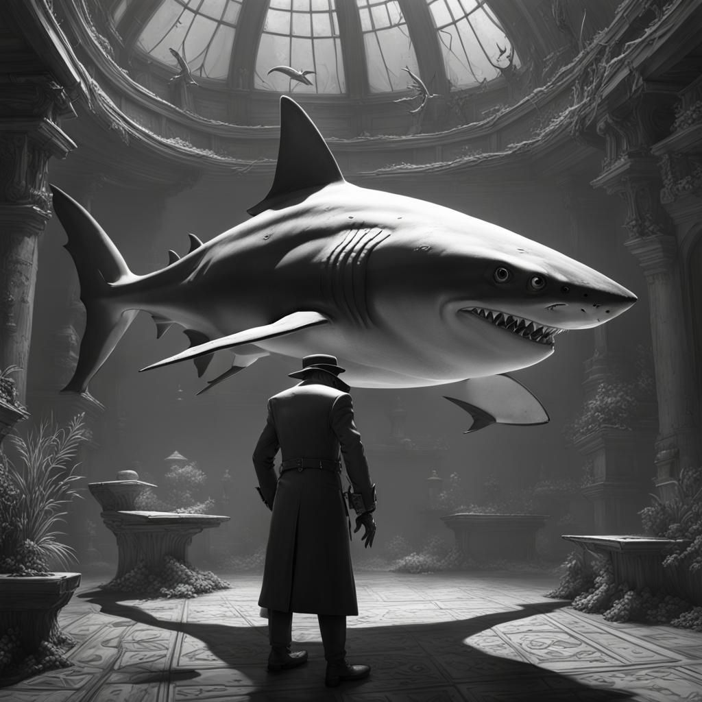 Shark Detective in Dark Fantasy Style