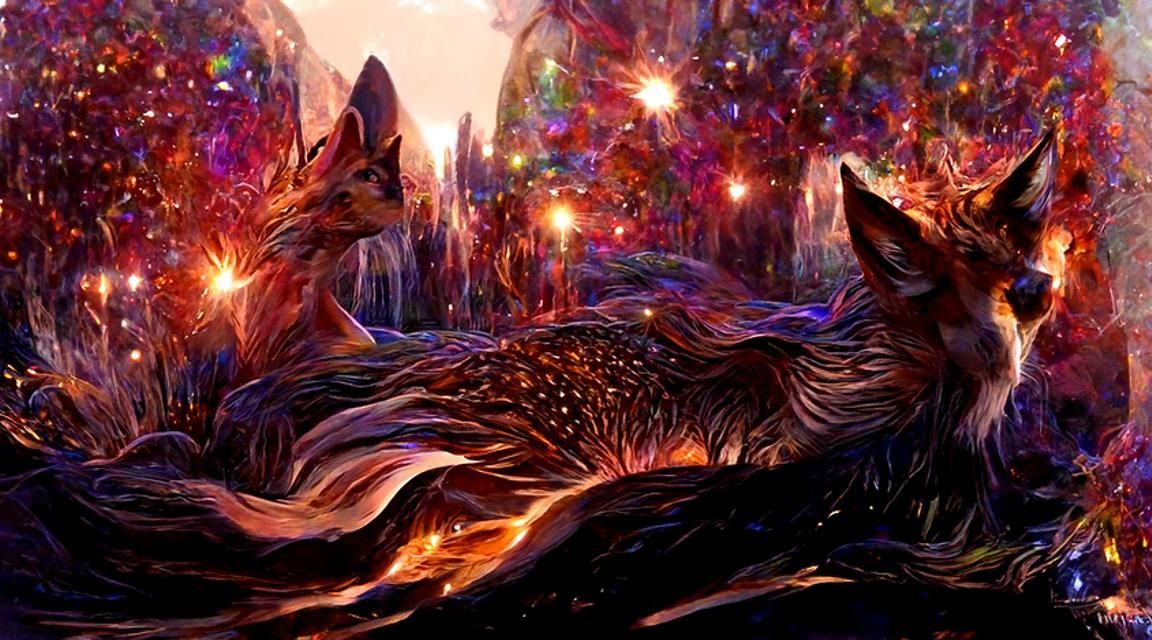 Ethereal Mythical Fox in Ukiyo-e Style