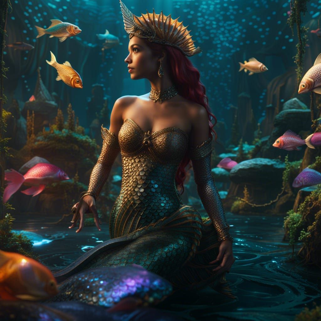 Fantasy Mermaid in Detailed CGI Scene