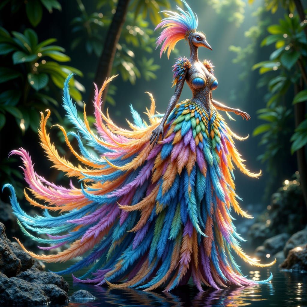 Fantastical Swan Feather Dress in Vivid Colors