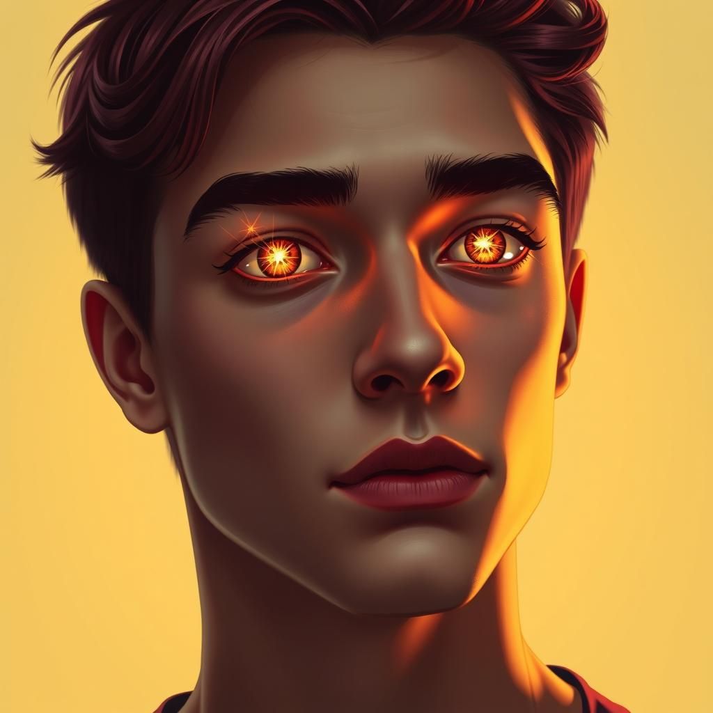 Portrait With Maroon Hair and Golden Eyes