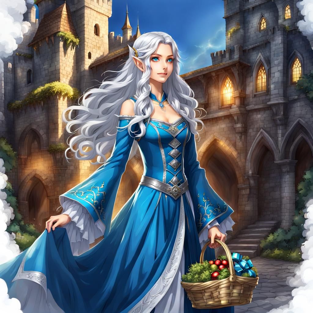 Anime Elf Shopping in Medieval Castle City