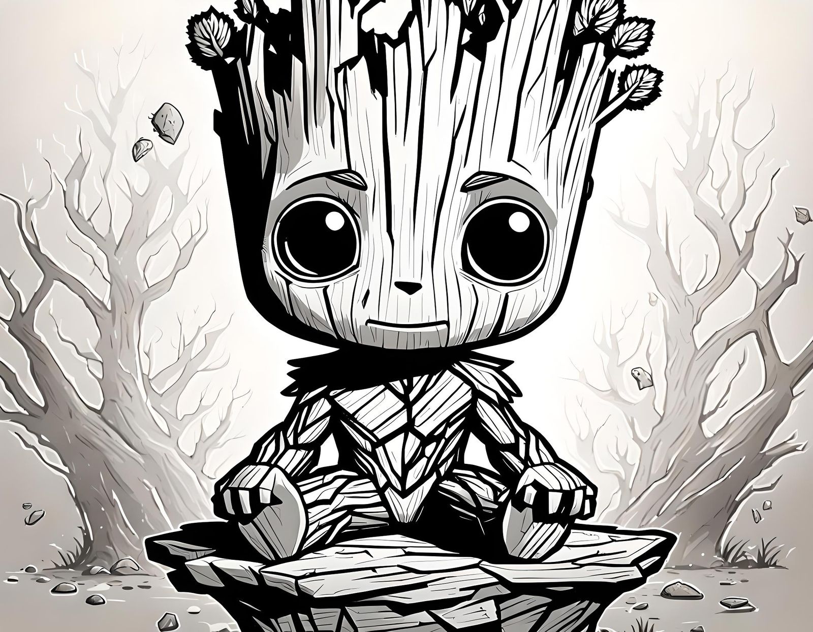 Detailed Chibi Groot Portrait in Alcohol Ink