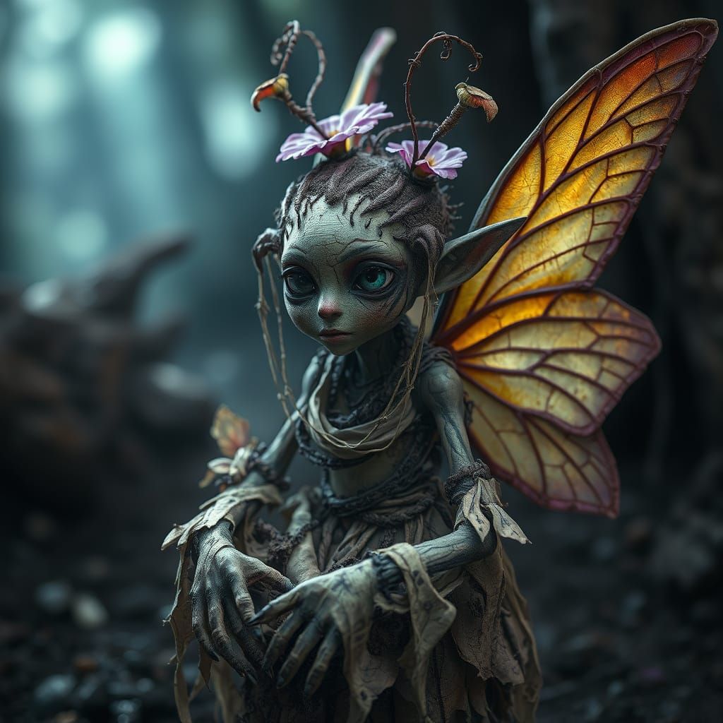 Creepy Earth Fairy in Dark Fantasy Realm