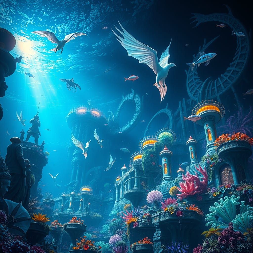 Ethereal Underwater World in Iridescent Blues and Greens