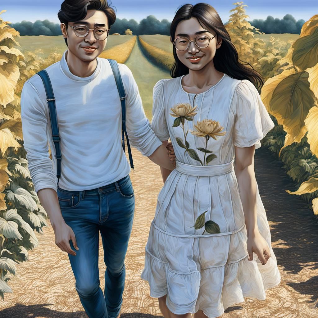 Renaissance-Style Portrait of a Couple Walking