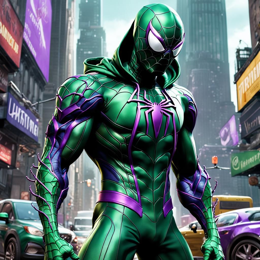 Green Hooded Spider-Man Venom: Detailed Matte Painting