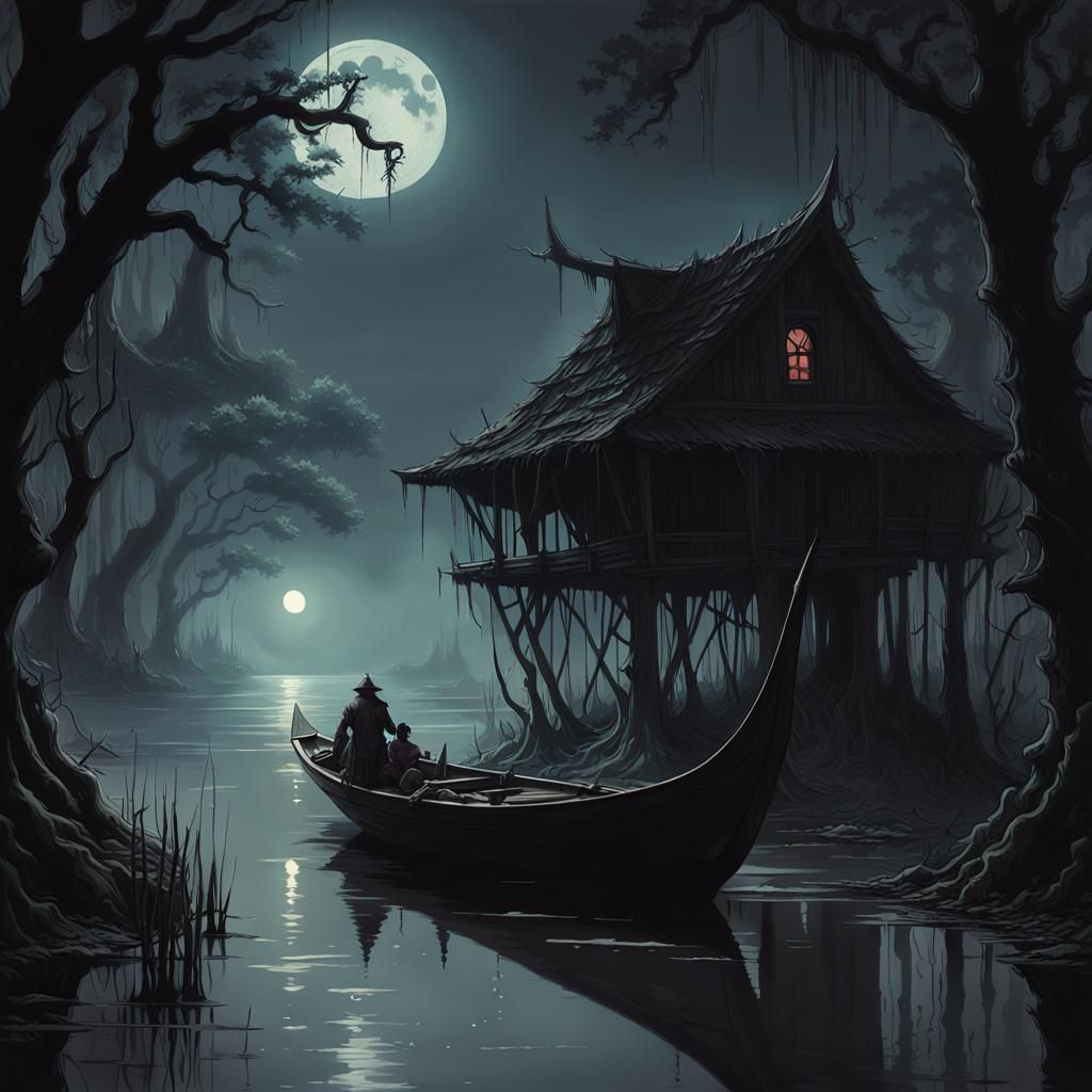 Bayou Boat in Dark Fantasy Style