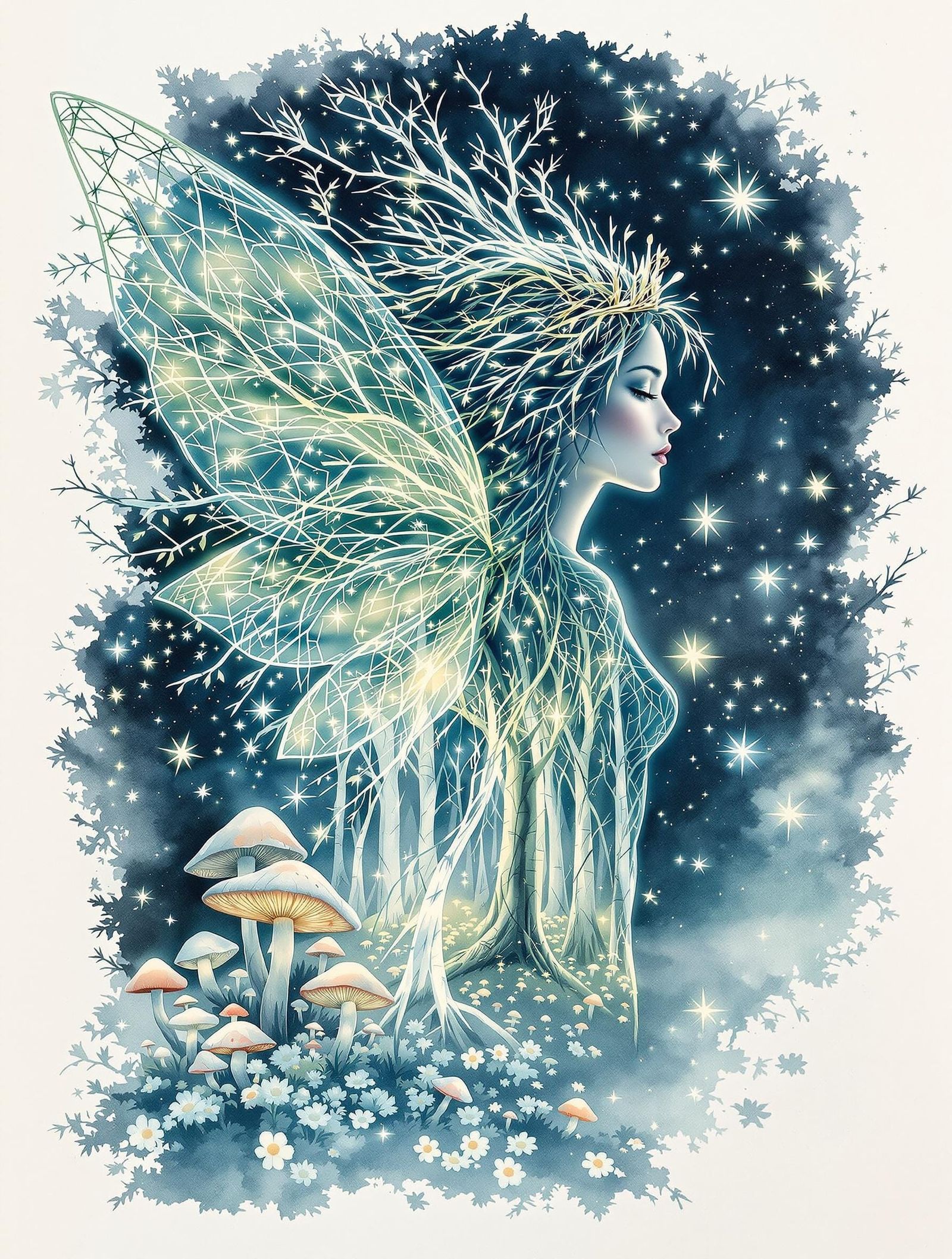 Regal Fairy in Luminous Watercolor Realm