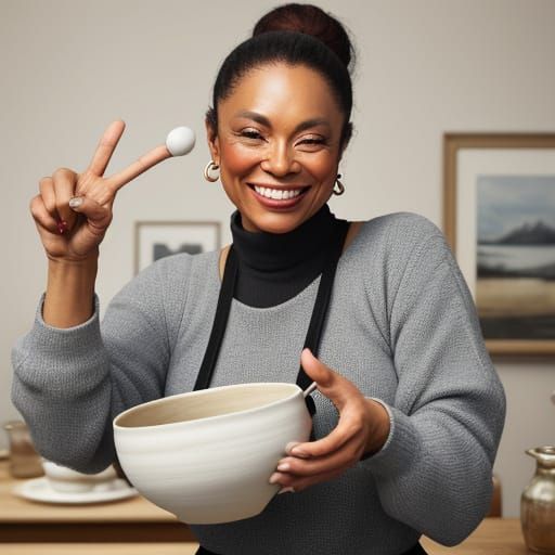 A woman artist holding up a weirdly shaped pot that has odd ...
