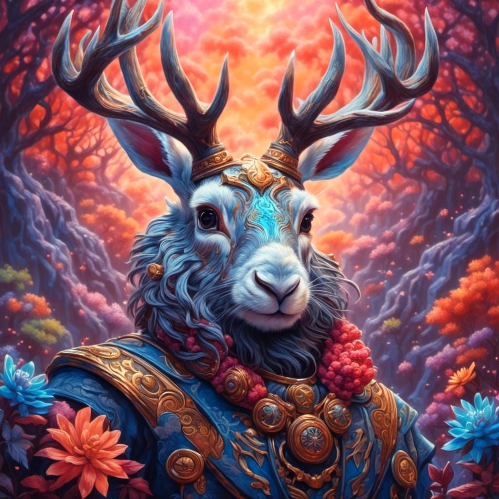Muscular War Jackalope Holographic Illustration