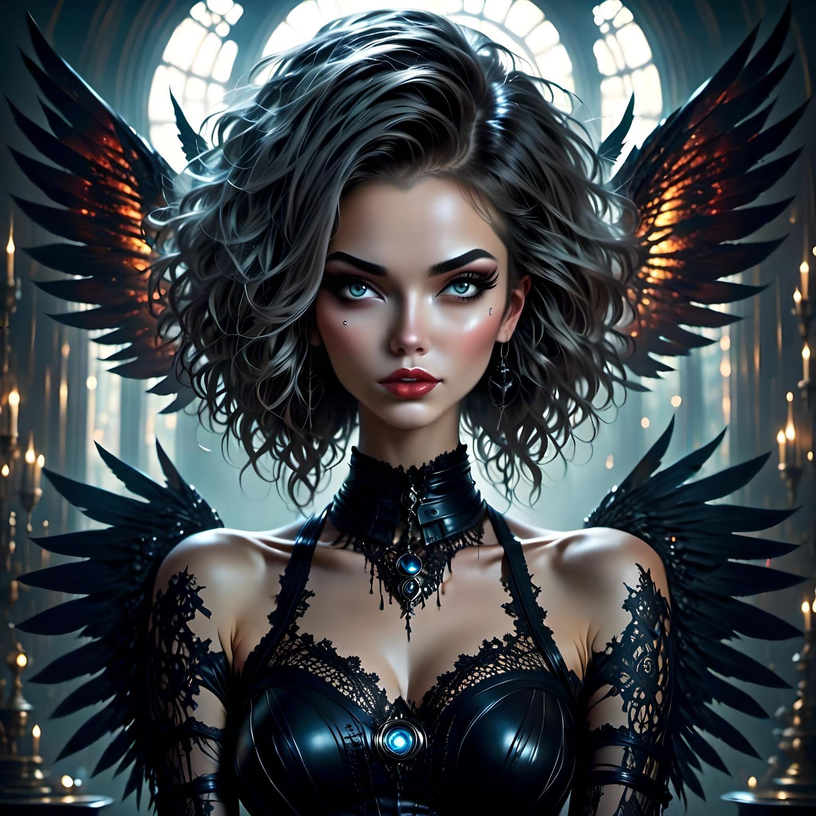 Cyberpunk Fairy in Black Corset with Mechanical Wings
