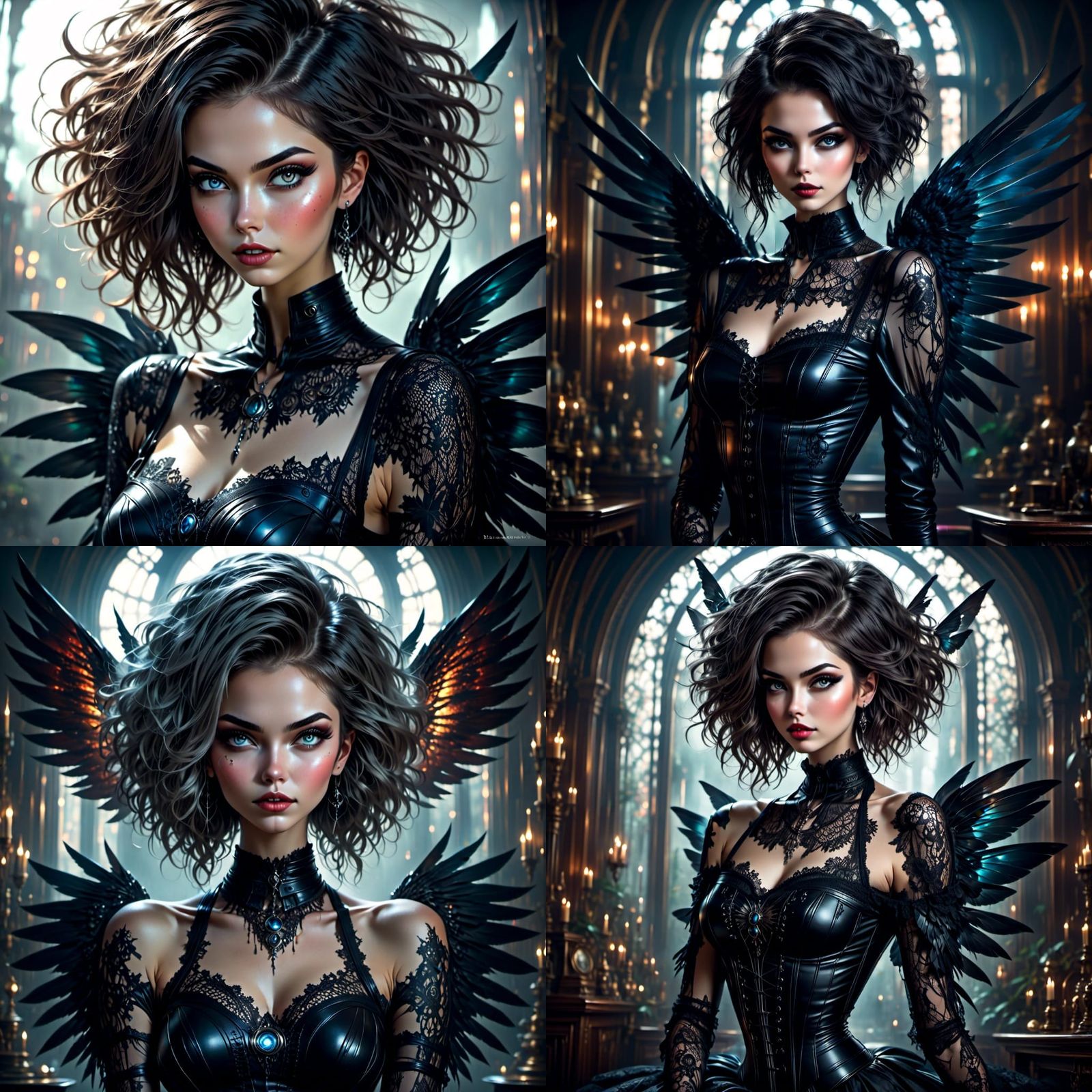 Cyberpunk Fairy in Black Corset with Mechanical Wings