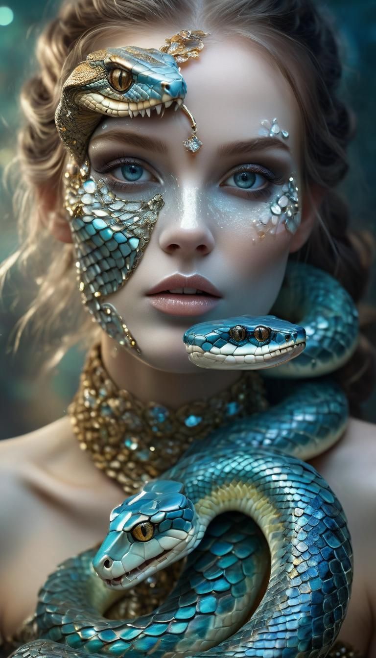 Ethereal Snake Woman Portrait in Dreamy Fantasy Style