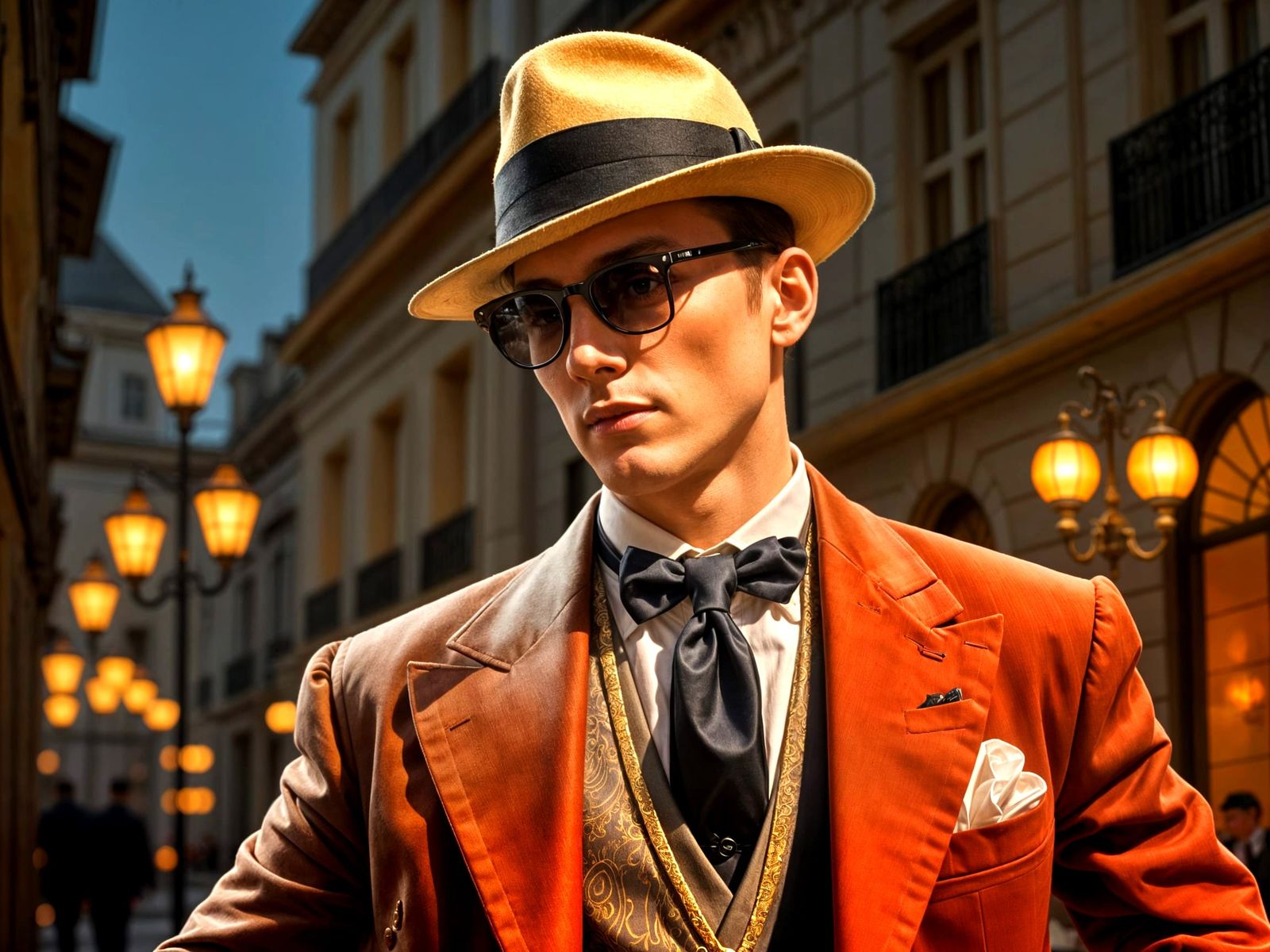 Debonair Man in 1950s Fashion, Art Nouveau Illustration