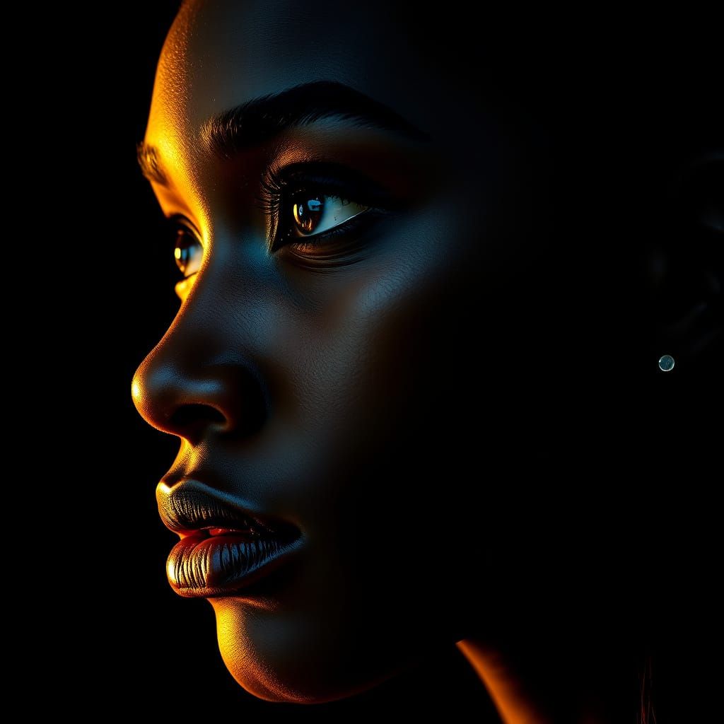 Mysterious Contemplation of a Black Woman in Golden Light