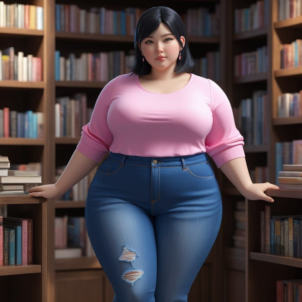 Charming Bookstore Beauty in Anime Style