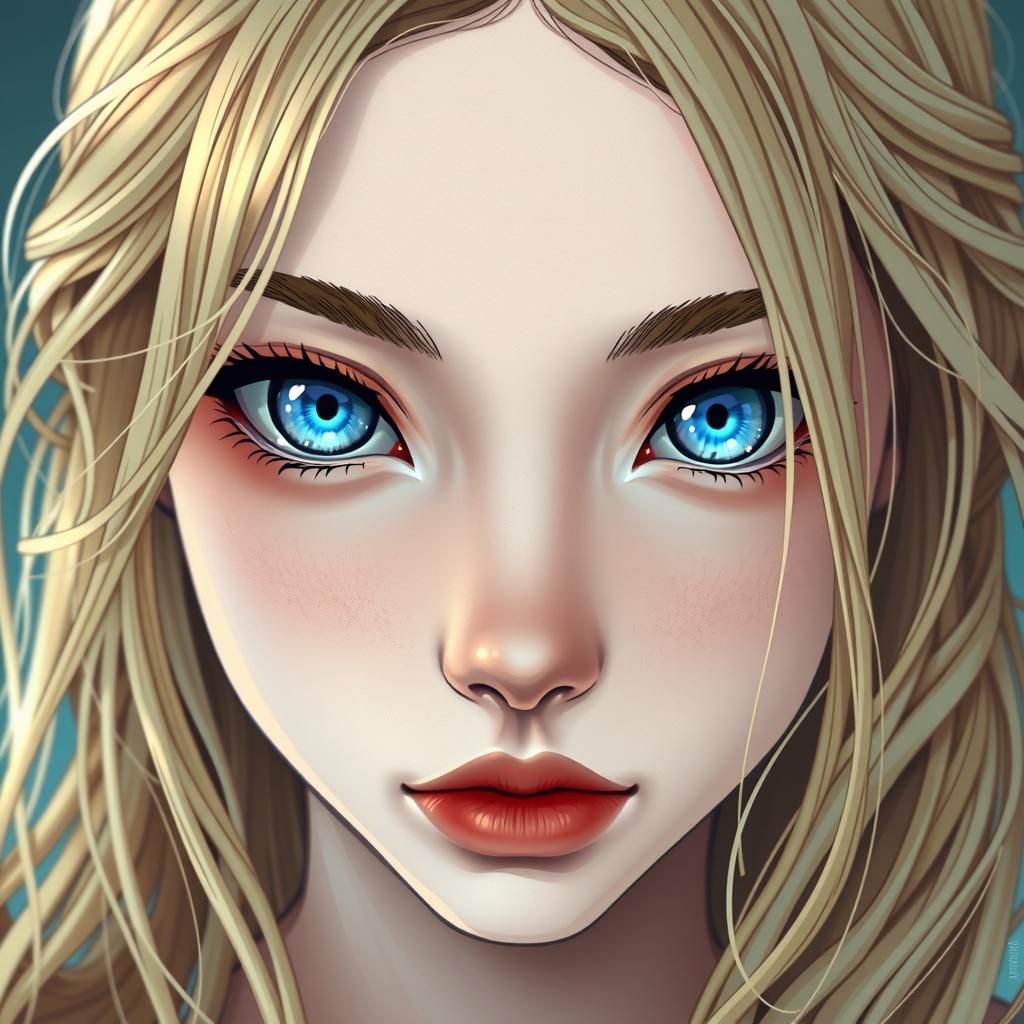 Young Woman with Ethereal Tiger Blue Eyes