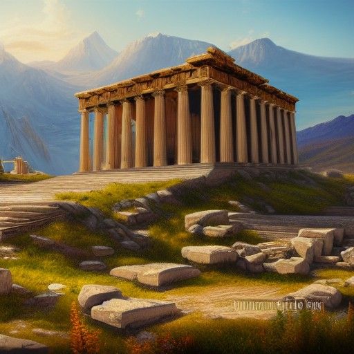 Grand Greek Temple on Patagonian Mountain, Detailed Matte Pa...