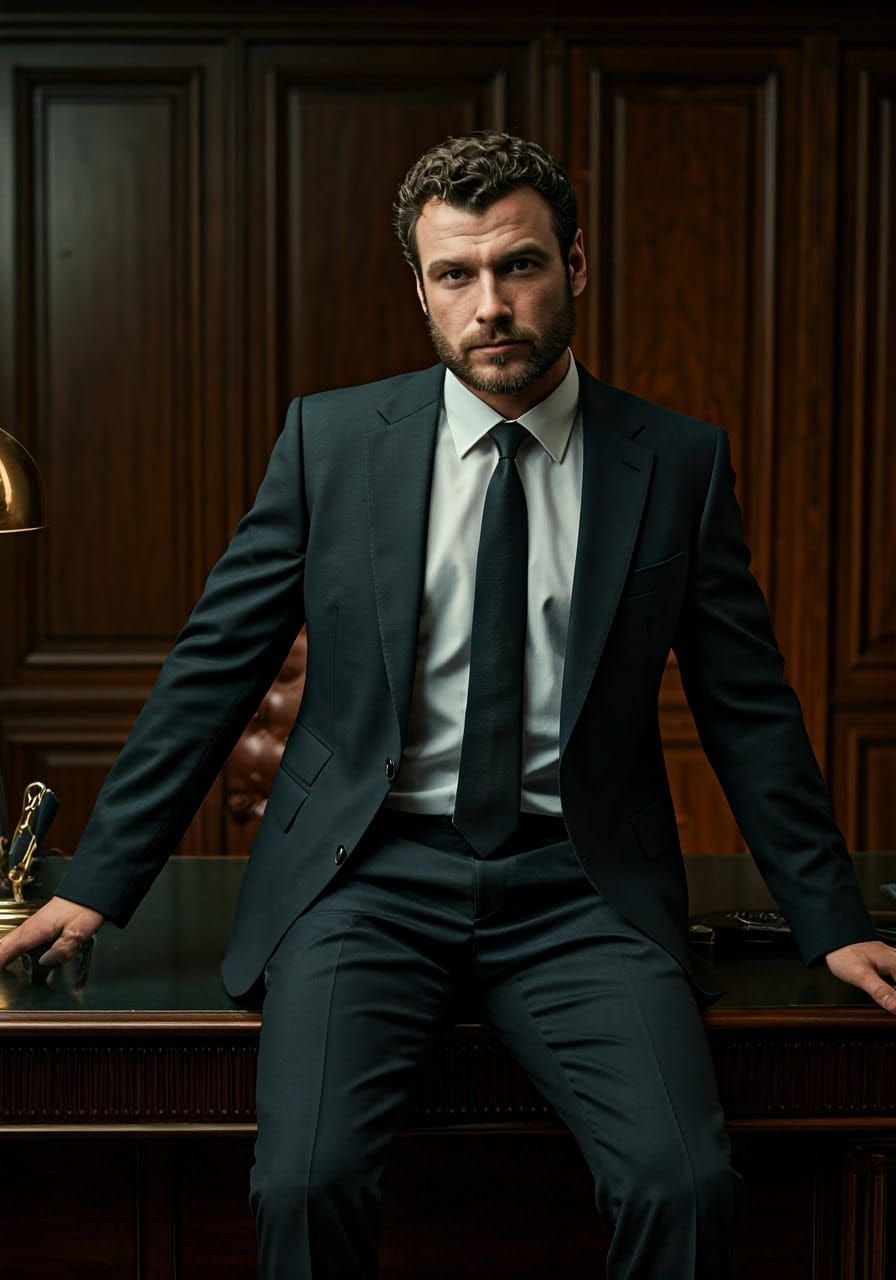 Chiseled Executive in Noir-Inspired Attire